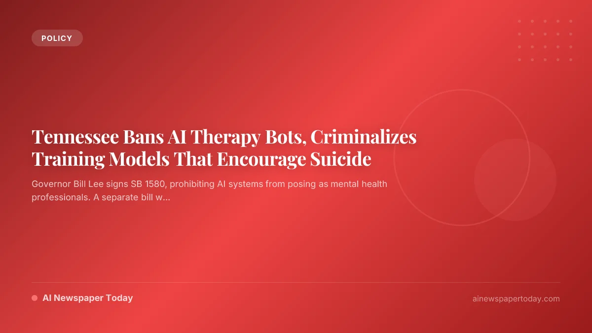 Tennessee Bans AI Therapy Bots, Criminalizes Training Models That Encourage Suicide